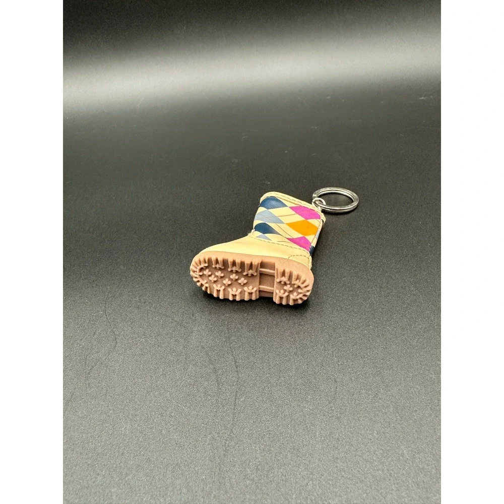 Boot Keychain Tan Argyle Novelty Keyring Bag Charm‎ Unique Collectible Cute